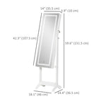 HOMCOM - Armoire à bijoux avec miroir verrouillable et lumière led - 18 po L x 14,25 po l x 59,75 po H - blanc-Peut être verrouillé pour plus de sécurité lorsque vous n’êtes pas là, livré avec deux clés 