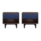 Manhattan Comfort - Lot de 2 tables de chevet Duane 51,4 cm style mid-century modern - brun foncé et bleu marine-Table de chevet style milieu du siècle pour chambre et salon lot de 2