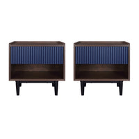 Manhattan Comfort - Lot de 2 tables de chevet Duane 51,4 cm style mid-century modern - brun foncé et bleu marine-Table de chevet style milieu du siècle pour chambre et salon lot de 2