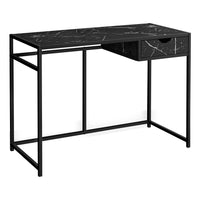 Monarch Specialties - 7572 Bureau 42 po - Faux Marbre Noir/Metal Noir-Bureau d'ordinateur avec 1 petit tiroir de rangement avec une poignée découpée confortable et des glissières de tiroir en métal