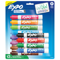 Expo - Marqueurs effaçables à sec à faible odeur − Pointe biseautée − Couleurs variées − Paquet de 12-Idéal pour les tableaux blancs, le verre et d'autres matières non poreuses