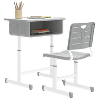 Qaba - Ensemble bureau et chaise pour enfants, bureau et chaise d’étude réglables en hauteur - gris-La hauteur du bureau et de la chaise est réglable, évoluant avec votre enfant de 3 à 12 ans  

