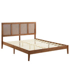 Modway - Sirocco Rotin et bois Lit de plateforme King, Noyer-Lit à plateforme King avec tête de lit