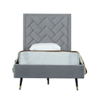 Manhattan Comfort - Lit une place moderne Crosby 81,1" en velours - Gris-Cadre de lit jumeau de style milieu du siècle avec tête de lit pour chambre
