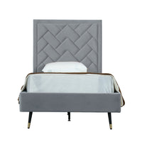 Manhattan Comfort - Lit une place moderne Crosby 81,1" en velours - Gris-Cadre de lit jumeau de style milieu du siècle avec tête de lit pour chambre