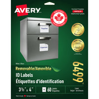 Avery 6499 Étiquettes d'adresse amovibles, blanches, laser/jet d'encre, 4" x 3-1/3", 60/pqt-Enlevez, réutilisez ou déplacez facilement!