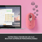 Logitech POP Mouse avec Sans Fil - Heartbreaker-Le bouton emoji: Pressez le bouton coloré au milieu de la souris et ouvrez le menu emojis pour vos conversations. Créez votre raccourci en utilisant Logitech Software (Windows et macOS seulement)