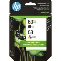 HP - Cartouches d'encre haut rendement 63XL noir et 63 tricolore, paq./2 (L0R48AN)-Cartouches d'encre HP 63 compatibles avec modèles : HP Deskjet 1110, 1112, 2130, 2132, 3630, 3632, 3633, 3634, 3636, 3637