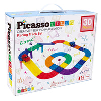 Picasso Tiles - Blocs de construction pour circuit de course - Ensemble de 30 pièces-Le kit de blocs d'empilage de voitures de course de construction comprend des bords aimantés à connexion rapide pour assembler facilement les pièces afin de concevoir la structure architecturale et la conception simplement via les lois de la physique et la puissance des aimants