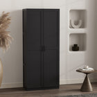 Manhattan Comfort - Cornelia armoire de rangement moderne à 7 étagères 29,61 po - Noir-Panneaux de porte verticaux rectangulaires élégants avec poignées en métal noir