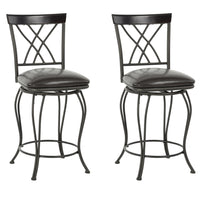Homy Casa - Tabourets de bar pivotants industriels Homy Casa de 26 po de hauteur de comptoir - Ensemble de 2 - avec similicuir noir pour îlot-Design Élégant : Dispose d'un dossier décoratif avec un motif stylé, ajoutant une touche de sophistication à tout espace.