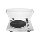 Audio-Technica - Tourne-disque automatique à entraînement par courroie sans fil et analogique - Blanc-Fonctionnement entièrement automatique du plateau tournant à entraînement par courroie avec deux vitesses : 33-1/3, 45 tr/min