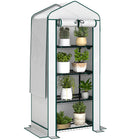 Outsunny - Serre adossée murale 7 pi x 3 pi x 5 pi avec barrière anti-mauvaises herbes, blanc-Conception de toit à double couche pour améliorer la ventilation et empêcher l’entrée des petits animaux  
