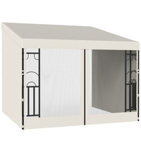 Outsunny - Pergola gazebo mural 10 pi l x 10 pi L avec rideaux et moustiquaires - beige-Fixé au mur, apporte l’intérieur à l’extérieur