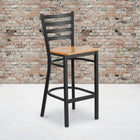 Flash Furniture - Tabouret de restaurant de la série HERCULES en métal noir avec dossier échelle - siège en bois naturel-Conception à  dossier échelle