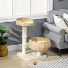 PawHut - Arbre à chat 28 po avec griffoir et lits doubles pour chats d’intérieur - beige-Paniers-lits avec coussins pour des endroits de repos doux et moelleux 