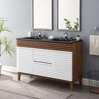 Modway - Render 48" Meuble de salle de bain à double lavabo - Noyer blanc Noir-Coiffeuse à grains de noyer