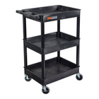 Luxor - Chariot utilitaire à trois plateaux cuvettes de 34" H Luxor ENDURA - 24" L x 18" P - noir-Le chariot comprend trois plateaux durables de style cuvette en polyéthylène haute densité 100 % recyclé pour un rangement solide et fiable