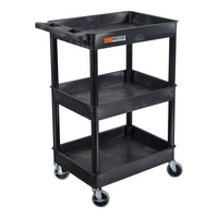 Luxor - Chariot utilitaire à trois plateaux cuvettes de 34" H Luxor ENDURA - 24" L x 18" P - noir-Le chariot comprend trois plateaux durables de style cuvette en polyéthylène haute densité 100 % recyclé pour un rangement solide et fiable