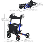 HOMCOM - Déambulateur pliant à roulettes 8 po, réglable avec siège et sac - bleu-Hauteur réglable sur six positions pour convenir à différentes personnes 