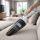 Panni - Aspirateur à main sans fil 8 V avec suceur plat, accessoire de dépoussiérage et large brosse - Blanc-Léger. Pèse 1,84 lb et est assez compact pour atteindre des zones difficiles d'accès