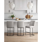 Manhattan Comfort - Serena tabouret de comptoir moderne de 45 cm en similicuir rembourré - gris clair - lot de 3-Cadre en métal avec finition noire mate
