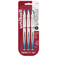 uni-ball - Stylos à bille roulante Vision Elite BLX – 0,8 mm – encre bleue BLX – paquet de 3-Stylos à bille roulante