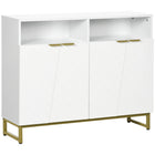 HOMCOM - Buffet 39,4 po L - blanc-Design moderne avec motif de porte unique, base et poignées dorées, ajoute de la beauté à votre maison 