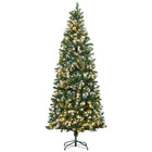 HOMCOM - Arbre de Noël artificiel pré-éclairé de 7 - 5 pi - pointes enneigées-7.5 pi de haut, luxuriant avec des pommes de pin qui donnent un aspect sain et naturel 