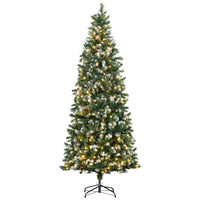 HOMCOM - Arbre de Noël artificiel pré-éclairé de 7 - 5 pi - pointes enneigées-7.5 pi de haut, luxuriant avec des pommes de pin qui donnent un aspect sain et naturel 