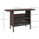 Outsunny - Table de bar en rotin 55 po avec 2 étagères de rangement et structure en acier-Cette table de bar extérieure rectangulaire offre une surface polyvalente