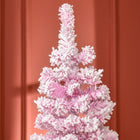 HOMCOM - Snow Flocked Pencil Artificial Christmas Tree with Steel Base Pink-Construction à charnière/conception en sections/branches s'ouvrant automatiquement pour une installation rapide 