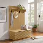 Modway - Render Cannelé Arbre de salle 3-en-1 avec banc de rangement et porte-manteaux in Chêne-Établi à table rabattable avec rangement divisé