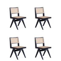 Manhattan Comfort - Lot de 4 chaises de salle à manger Hamlet 44,8 cm style industriel chic - noir et cannage naturel-Chaise de salle à manger moderne style industriel chic en rotin parfaite pour une utilisation dans la salle à manger lot de 4