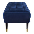 Modway - Adept 60" Performance Velvet Banc - Bleu Minuit-Capuchons de pied en métal doré
