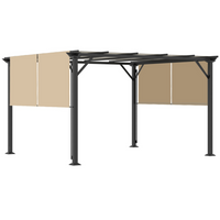 Outsunny - auvent de pergola rétractable 10 pi l x 12 pi L - beige-Le toit en polyester résistant aux UV bloque la plupart des rayons nocifs