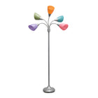 Simple Designs - Lampe de sol argentée à col de cygne réglable, 5 lampes, abat-jour multicolore fantaisie-Base en métal argenté