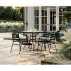Table carrée de 31,5 po en verre/métal et 4 chaises empilables noires en aluminium avec dossier à lattes (TLH-0732SQ-017CBK4-GG)-L'ensemble comprend une table et 4 chaises