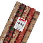 JAM Paper Rouleaux de papier emballage Kraft, ensemble de Noël, 125 pi2, 5/paquet (165K5KRCHR)-Ce papier d’emballage-cadeau est fait de papier de haute qualité et présente des couleurs vives et des motifs.