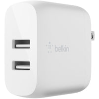 Belkin - Chargeur secteur double USB-A 24 W (12 W x 2), blanc-Le chargeur mural 24 W de Belkin est doté de deux ports USB, chacun délivrant jusqu'à 12 W de puissance pour recharger rapidement votre iPhone et de nombreux autres appareils