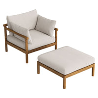 Modway - Eleni Deux pièces Terrasse extérieure Bois de teck Ensemble salon - Voile-Fauteuil lounge