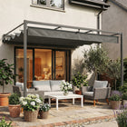 Outsunny - Pergola Murale avec Auvent Rétractable - 10 pi x 10 pi - Gris Foncé-Ajustez facilement l’ombre grâce à la toiture rétractable à glissement fluide et silencieux 