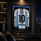 Frameworth - Coupe du Monde FIFA 2026 Officielle Argentine Lionel Messi Cadre Réplique de Maillot - 25,75 po x 33,75 po-Dimensions finales de 25,75 po x 33,75 po, un présentoir vertical idéal pour le salon, le bureau, la salle des partisans et la salle de sport.