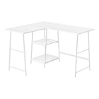 Monarch Specialties - 7596 Bureau 48 po L - Dessus Blanc De Coin/Metal Blanc-Bureau d'ordinateur de style industriel avec 2 étagères fixes et ouvertes supporté par une base de style chevalet en métal blanc