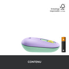 Logitech POP Mouse avec Sans Fil - Daydream-Les pièces en plastique de la souris POP Mouse contiennent du plastique post-consommation certifié recyclé (Blast: 46%; Daydream, Heartbreaker et Mist: 29%; Cosmos: 27%*). Hors plastiques d’assemblage du circuit imprimé et emballage