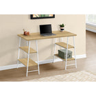 Monarch Specialties - 7529 Bureau 48 po L - Naturel/Metal Blanc-Le bureau épais et rectangulaire et 4 tablettes de 2 tailles différentes sont finis dans une finition faux bois naturel