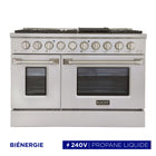 Kucht - 48 po Série KDF Cuisinière Pro Style à double combustible - Acier inoxydable-Cuisinière de classe professionnelle dotée de 2 brûleurs doubles de 20000 BTU avec fonction mijotage, 2 brûleurs de 12000 BTU, 2 brûleurs de 9000 BTU et 2 brûleurs de 6000 BTU