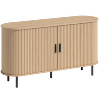 HOMCOM - Buffet mi-siècle cannelé 55 po avec portes coulissantes tambour - bois naturel-Les portes coulissantes cannelées et la silhouette ovale créent une esthétique élégante et raffinée