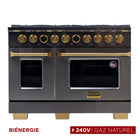 Kucht - 48 po Série KXD Cuisinière double énergie Gaz naturel - Gemstone-Cuisinez comme un pro avec deux fours séparés dotés de grandes fenêtres : le principal est en porcelaine bleue robuste avec une capacité de 4,2 pi³, et le four latéral offre 2,5 pi³