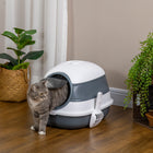 PawHut - Bac à litière pour chat avec couvercle, couvert avec côtés hauts - blanc-Désodorisant inclus, qui empêche la propagation des mauvaises odeurs 